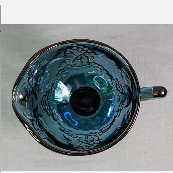 Vtg, Indiana Blue Carnival Glass Pedestal Creamer Harvest Grapes Iradescent - Picture 2 of 8